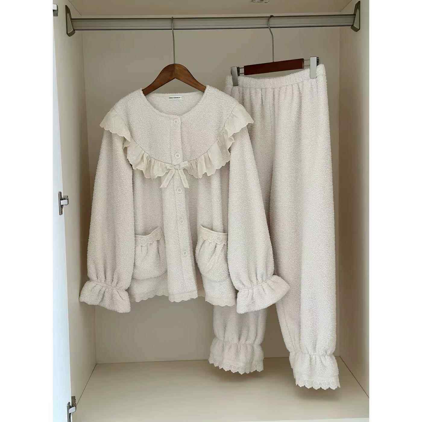 韩版甜美公主风加绒加厚睡衣女2025秋冬季小个子可外穿保暖家居服