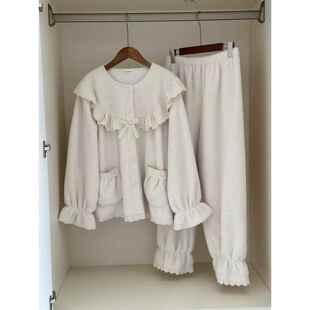 韩版甜美公主风加绒加厚睡衣女2025秋冬季小个子可外穿保暖家居服