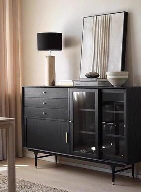 中世纪风格黑色实木餐具柜客厅入口柜卧室轻豪华储物柜简单而现代