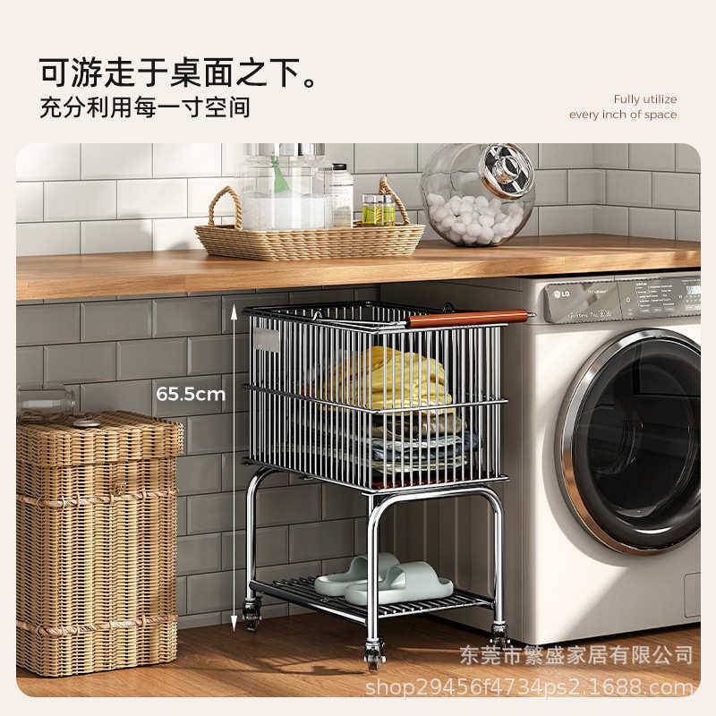 置推车收纳篮批发洗衣脏脏筐物衣双层篮浴室衣衣服架篓卫生间移动