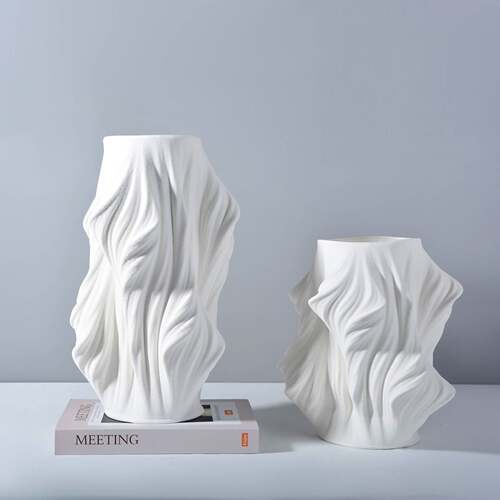 现代简约白色花瓶摆件北欧家居3D打印陶瓷工艺品跨境高级感装饰品