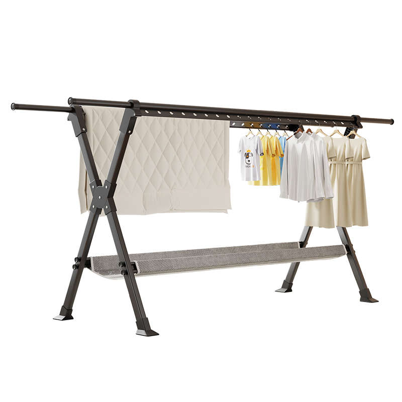 卧室家用凉伸缩阳台杆晾衣架服挂衣晒被子衣架落地晒衣折叠室内外
