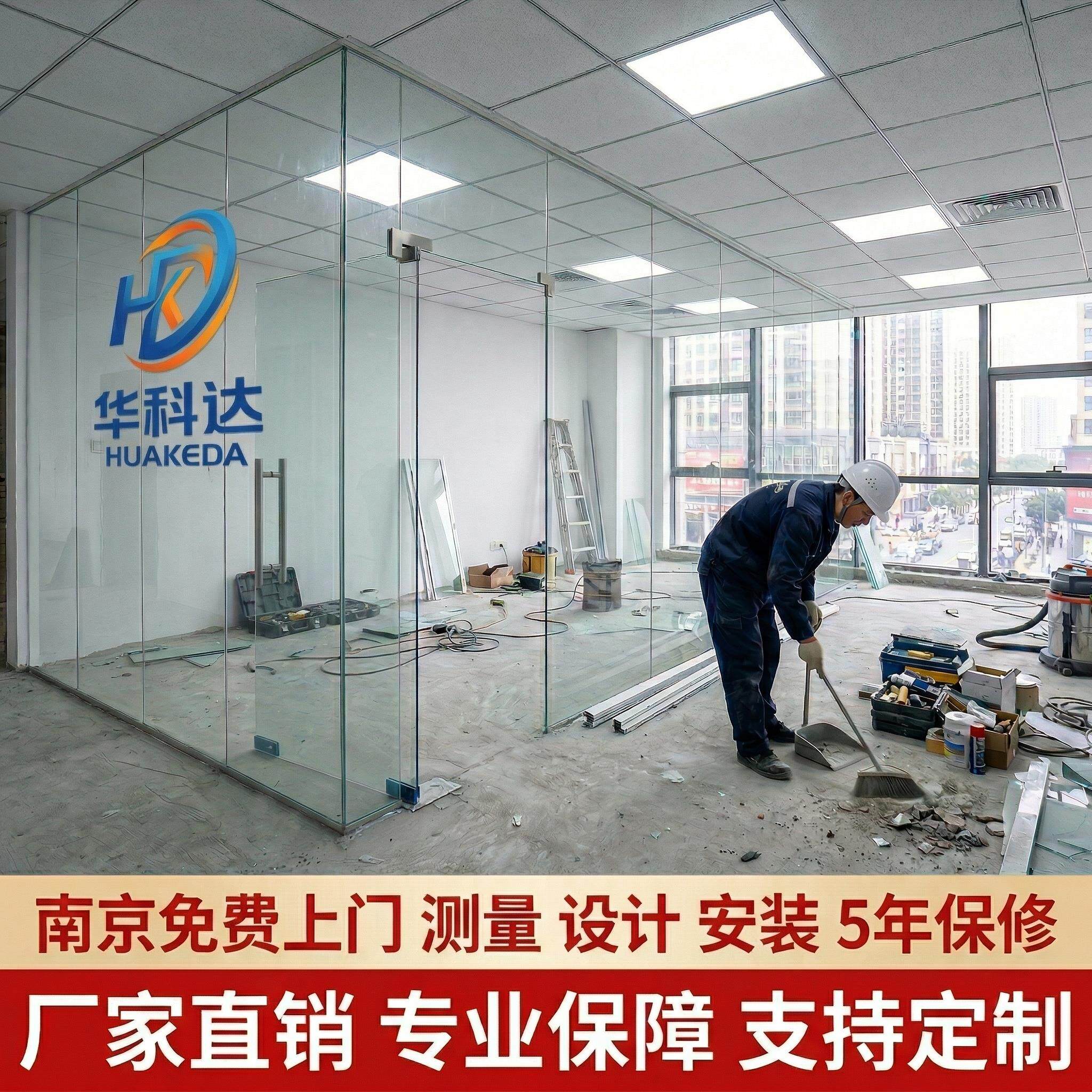 南京办公室隔断玻璃门定做 无框钢化玻璃门地弹簧商铺店面玻璃门