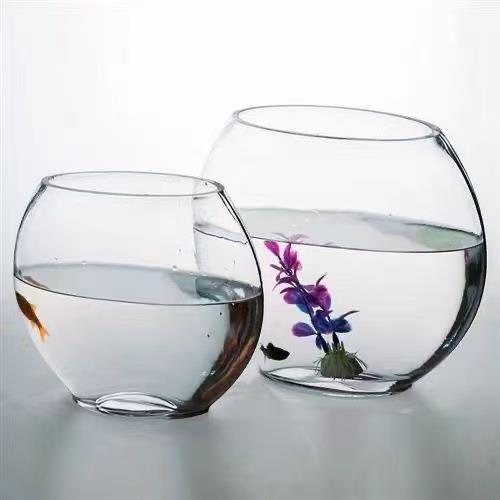 【厂家】水晶玻璃扁口金鱼缸摆件花瓶现代简约透明玻璃绿萝花
