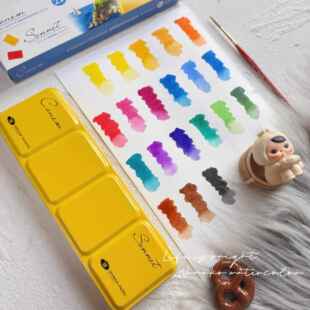 俄罗斯白夜索内特学院级固体全块水彩颜料21色小黄盒