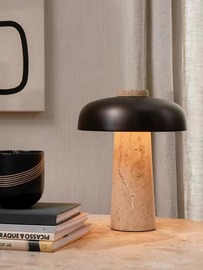 北欧丹麦黄洞石蘑菇台灯客厅卧室书房侘寂风设计师复古创意床头灯