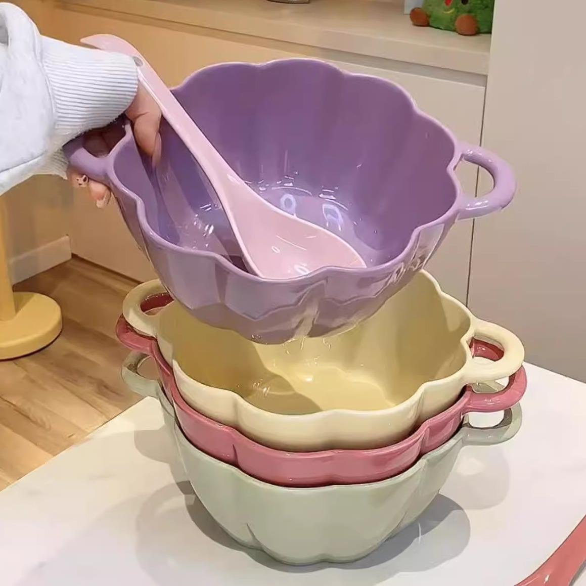 奶油风双耳陶瓷南瓜碗汤碗家用高颜值泡面碗水果沙拉碗螺蛳粉专用