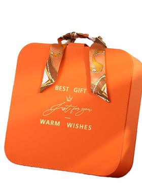 高档手提丝巾橙色燕窝包装盒空盒燕盏100g礼品盒虫草海参礼盒多拼