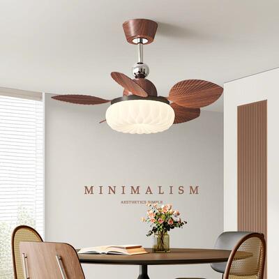 中古风奶油风餐厅客厅电风扇灯复古胡桃木色书房主卧室吊扇灯3034