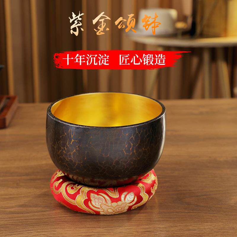 紫金钵音钵手工钵瑜珈冥想佛音碗铜磬钵盂摆件铜碗静心送礼摆件钵