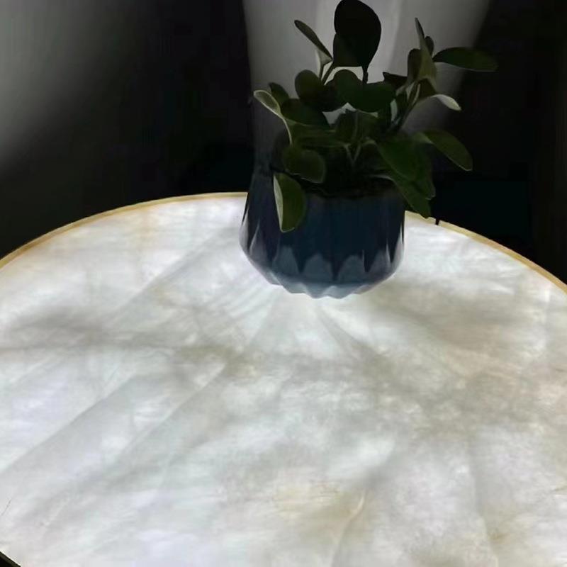 轻奢白冰玉天然大理石圆餐桌现代别墅酒店背景墙面家用茶几客厅