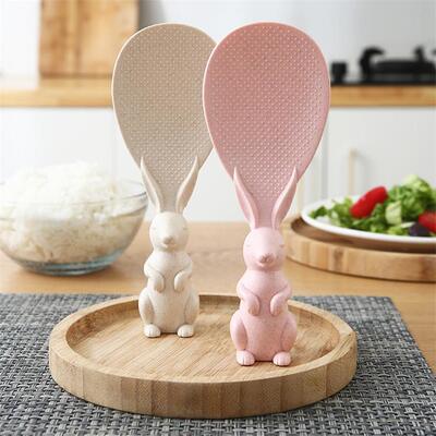 Kitchen Wheat Straw Rabbit Cartoon Rice Spoon Standable Smal