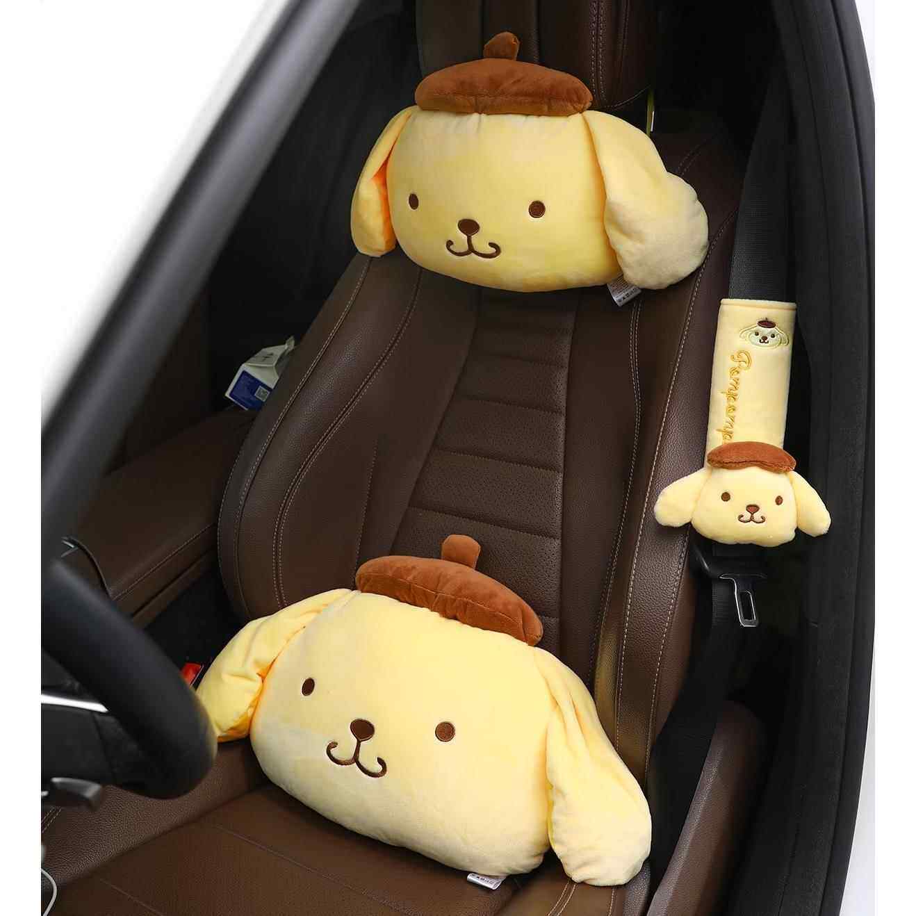 卡通日系少女心可爱布丁狗玩偶靠垫汽车头枕安全带套车载抱枕毯子