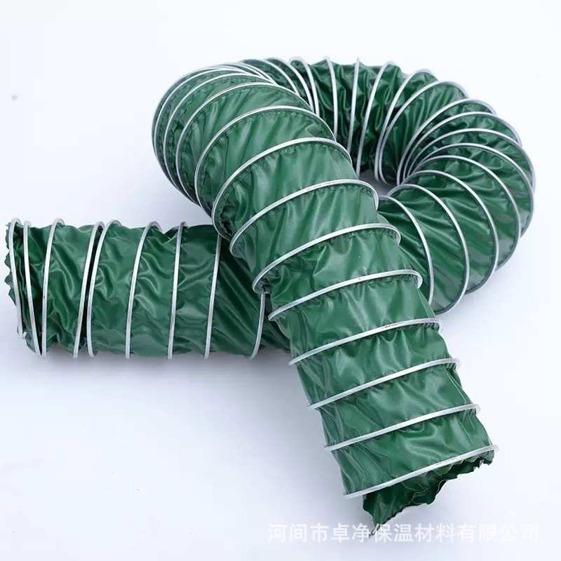 定制绿色三防布软管风管钢丝伸缩软连接通风管排烟排风高温排风管