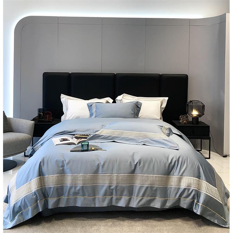 A类现代欧式高档风母婴140支长绒棉四件套纯棉刺绣全棉床单样板房