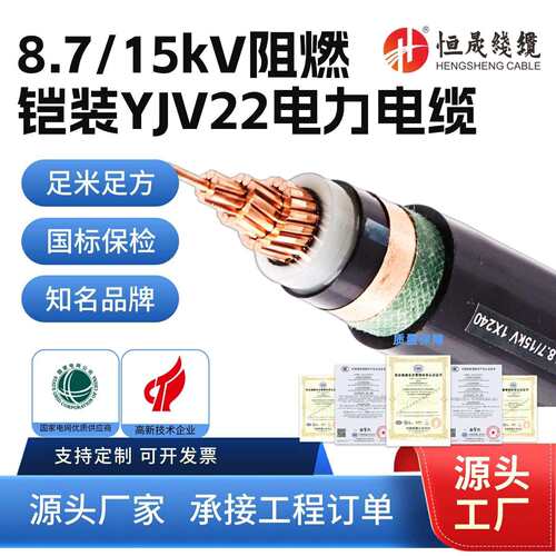 国标ZC-YJV22铠装压15KV阻燃电力电缆线1/3芯35/70/95/120平方
