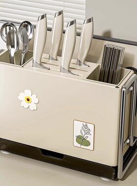 日本新款厨房刀架置物架多功能磁吸菜刀筷子砧板架一体刀具收纳架