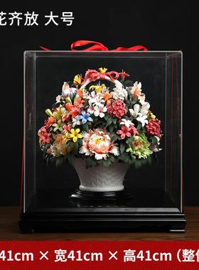 正品东方泥陶土《百花齐放》瓷乔花篮摆件 公司开业搬迁新居新家