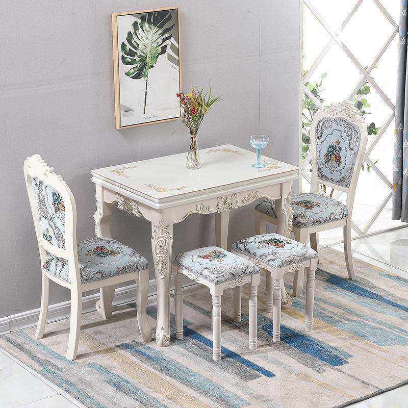 餐桌家用小户型 简约现代玻璃实木折叠餐桌长方形 欧式餐桌椅组合