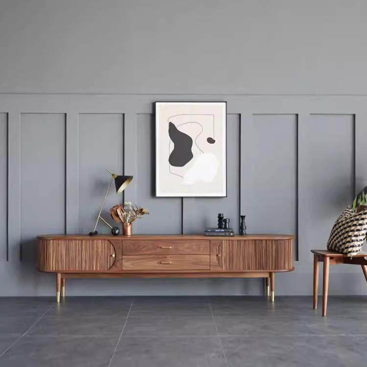 复古实木电视柜现代简约风格客厅黑胡桃木视听柜北欧樱桃木地柜