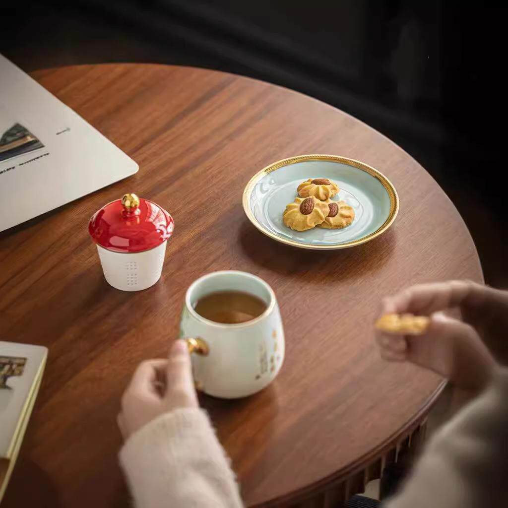 茶具套装个人专用陶瓷茶杯带盖茶水分离杯小茶杯居家旅行送礼闺蜜