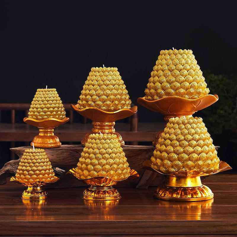 莲花蜡烛灯荷花灯九层如意金莲供佛金色家用铁座陶瓷供盘聚宝盆