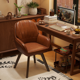 家用电脑椅书房书桌椅中古风卧室椅办公实木椅子可升降旋转靠背椅