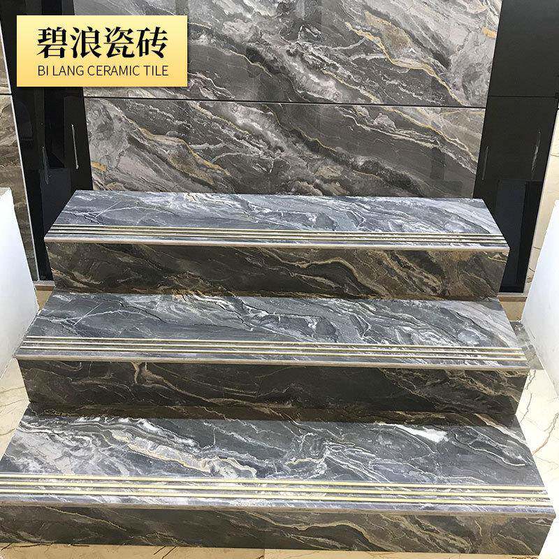 一镀金地通体大理石楼梯瓷砖梯级砖体梯砖踏步楼砖1200x金丝柚480