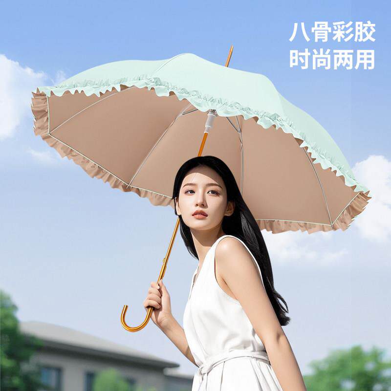 日系彩胶长柄伞加大加固加厚女抗风半自动直杆晴雨两用遮阳防晒伞