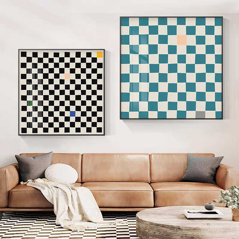 简约服装店装饰画餐厅卧室墙棋盘格子小众挂画北欧直播间桌面摆画,家居饰品,现代装饰画,淘宝优惠券,粉丝福利购,淘宝优惠卷