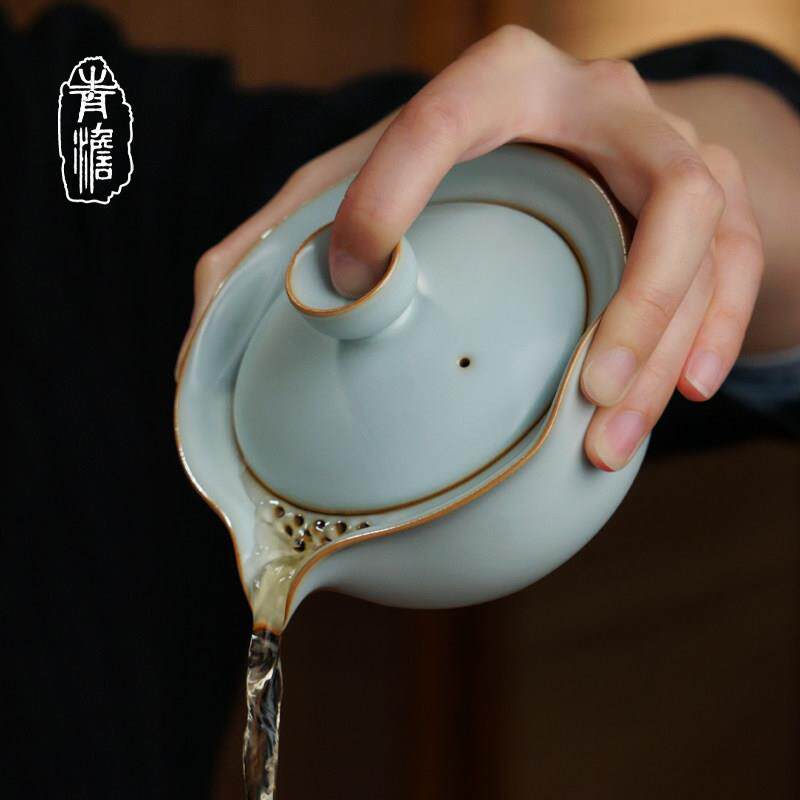 汝窑旅行茶具套组户外可携式快客杯手抓碗景德镇青瓷功夫茶具陶瓷