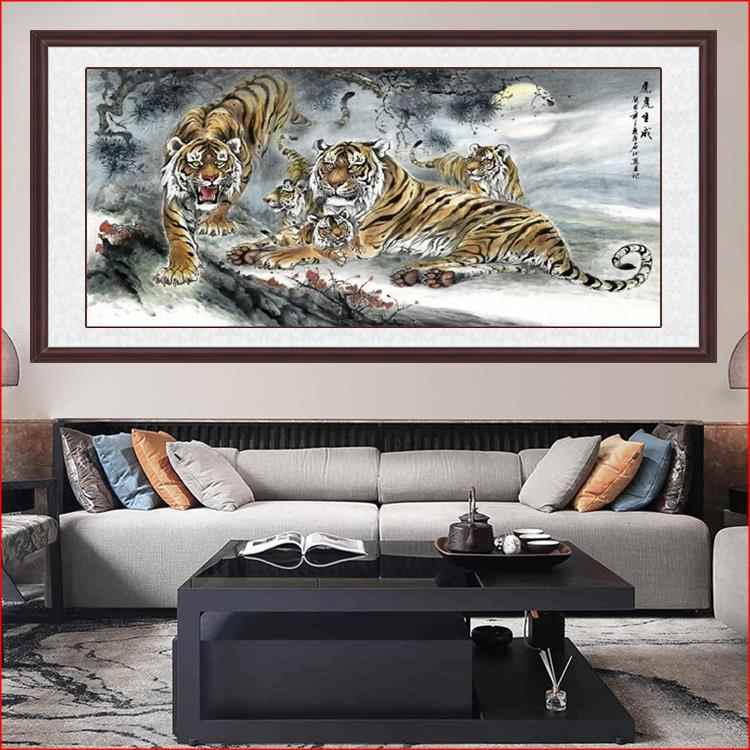 定做五福虎虎图国临虎画虎五门上山挂画两只画客厅装饰画猛老下山