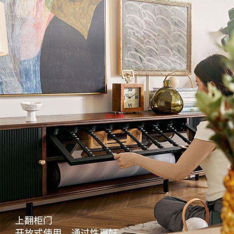 法式实木复古茶几电视柜黑色美式小户型客厅落地储物柜古风家具