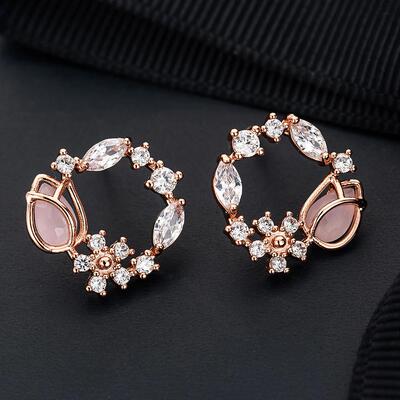 Lovely Garland Pink Opal Crystal Flower Earrings for Women S