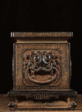 仿古石雕山西青石兽头石墩复古柱墩民俗怀旧底座中式会所陈设摆件