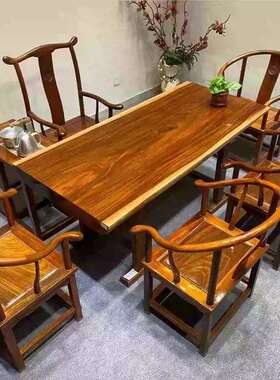 奥坎实木洲大板原QKU木茶桌花茶整块大板桌办公桌面非梨木雨木台