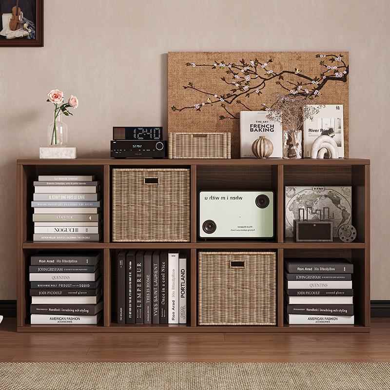 书架落地置物架简易书柜家用格子柜八格柜客厅矮柜子储物柜收纳柜