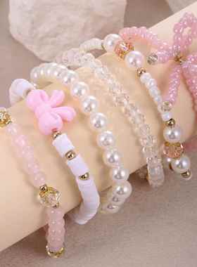 跨境欧美热销创意粉色蝴蝶结造型女士弹力手串手链套装手饰