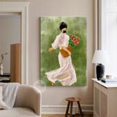 现代简约北欧风温馨女孩客厅玄关装 卧室挂画 饰画背景墙壁画竖版