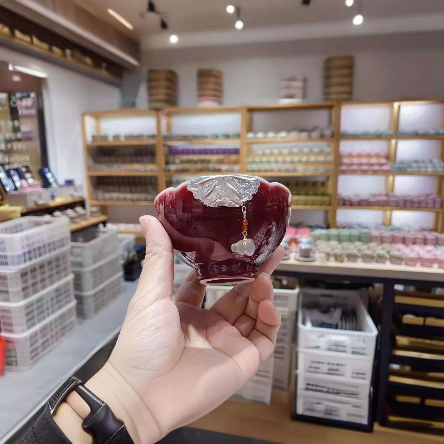 郎红锔钉红釉个人杯宫廷风红色陶瓷茶具品茗杯茶杯主人单杯