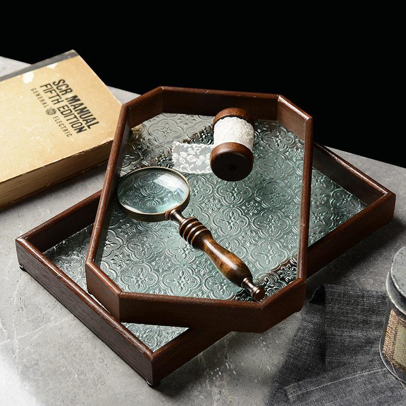 玻璃海棠干泡盘家用小型泡茶台客厅办公泡茶喝茶托盘茶盘功夫茶具