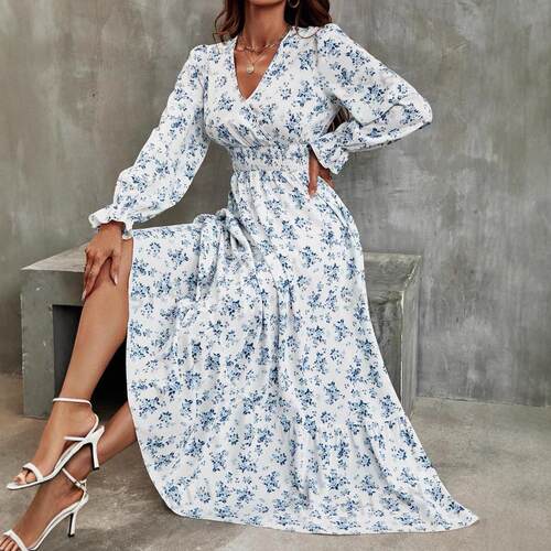Womens Long Sleeve Bohemian Dress Printed Design Casual