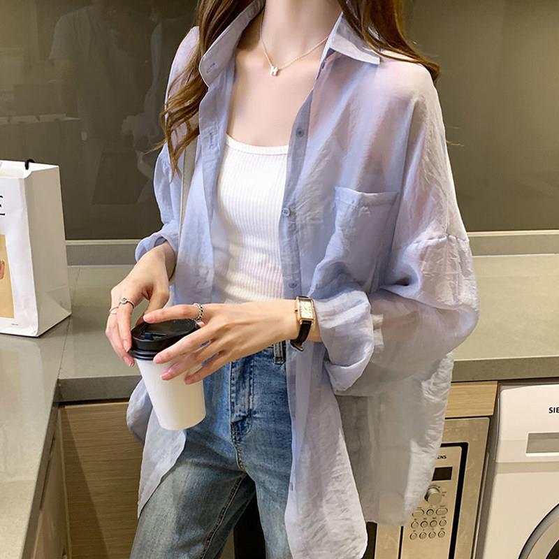 冰丝防晒衣女夏季新款轻薄中长款开衫外套空调衫透气长袖雪纺衬衫