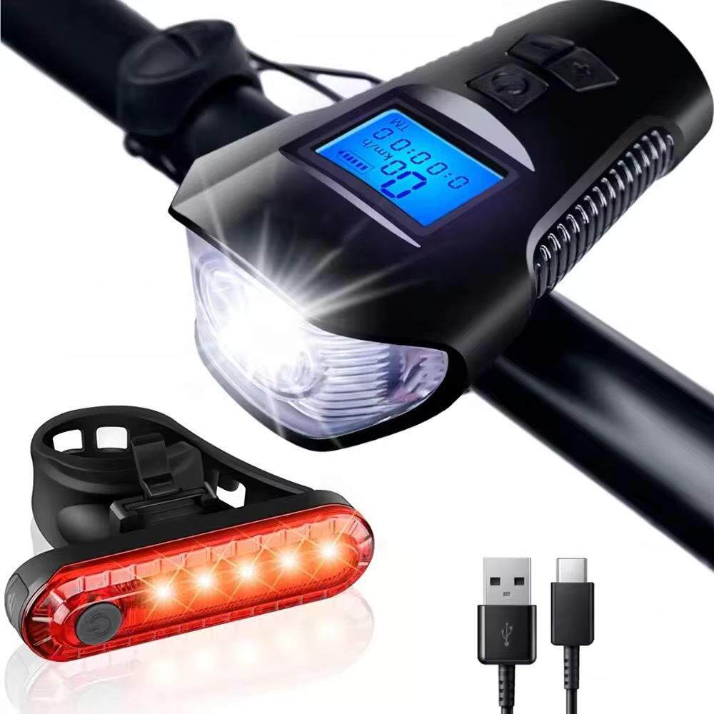 自行车灯码表夜骑多功能前灯防水usb可充电带喇叭骑行手电筒