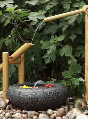 日式槽ZG-62563庭院流水景观摆件水钵养花石钵户外园石林竹子滴水