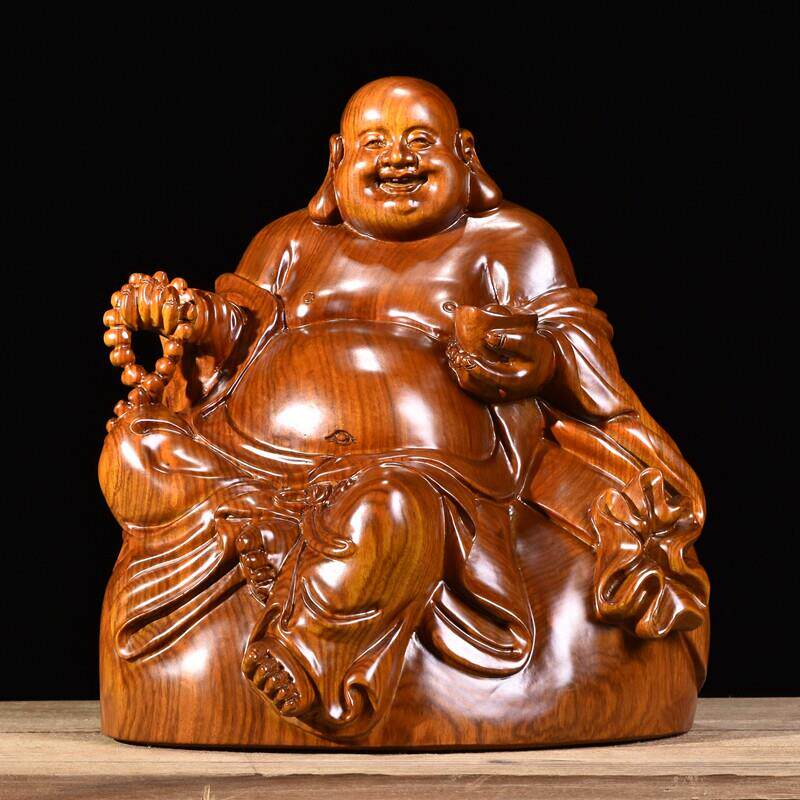 花梨木雕大肚弥勒佛像摆件实木招财布袋元宝坐笑佛工艺品客厅饰品