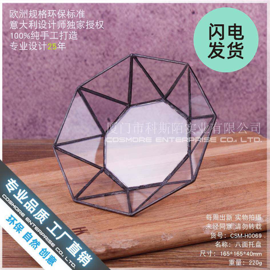 八面托盘玻璃花房永生花苔藓微景观生态瓶透明创意多肉花盆