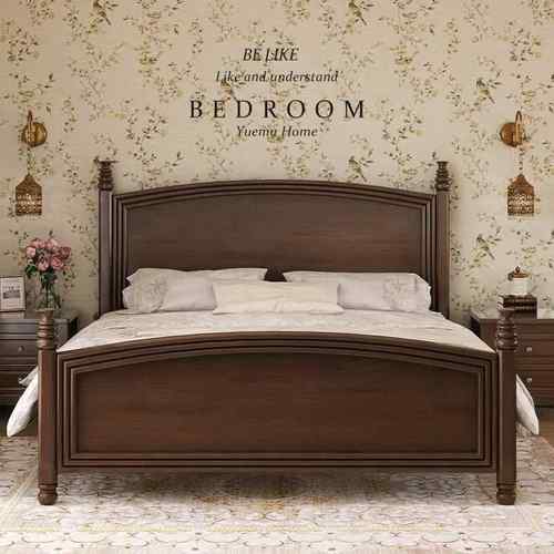 W*式简美风乡村式实床现LXJ代简约木1.8M双人美床复古法床轻奢婚