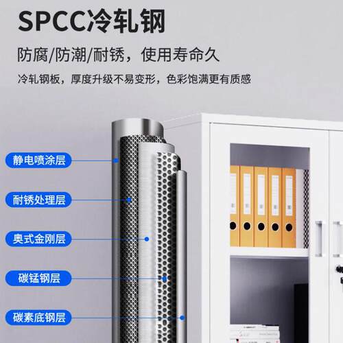 文件柜钢制办公柜加厚铁皮资料案柜带锁书柜书架带门员工更衣柜