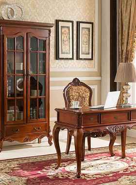 美式全实木书柜带门落置物架欧式书房客家厅用ZG-81865书地门橱两